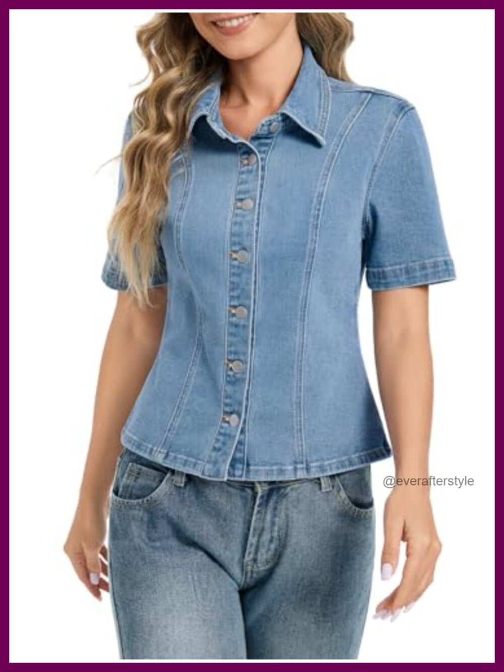 Women's Short Sleeve Denim Jacket Slim Fitted Cropped Button Down Jean Shirt